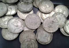 河南安阳李某使用探宝仪器在野外找出大量银元